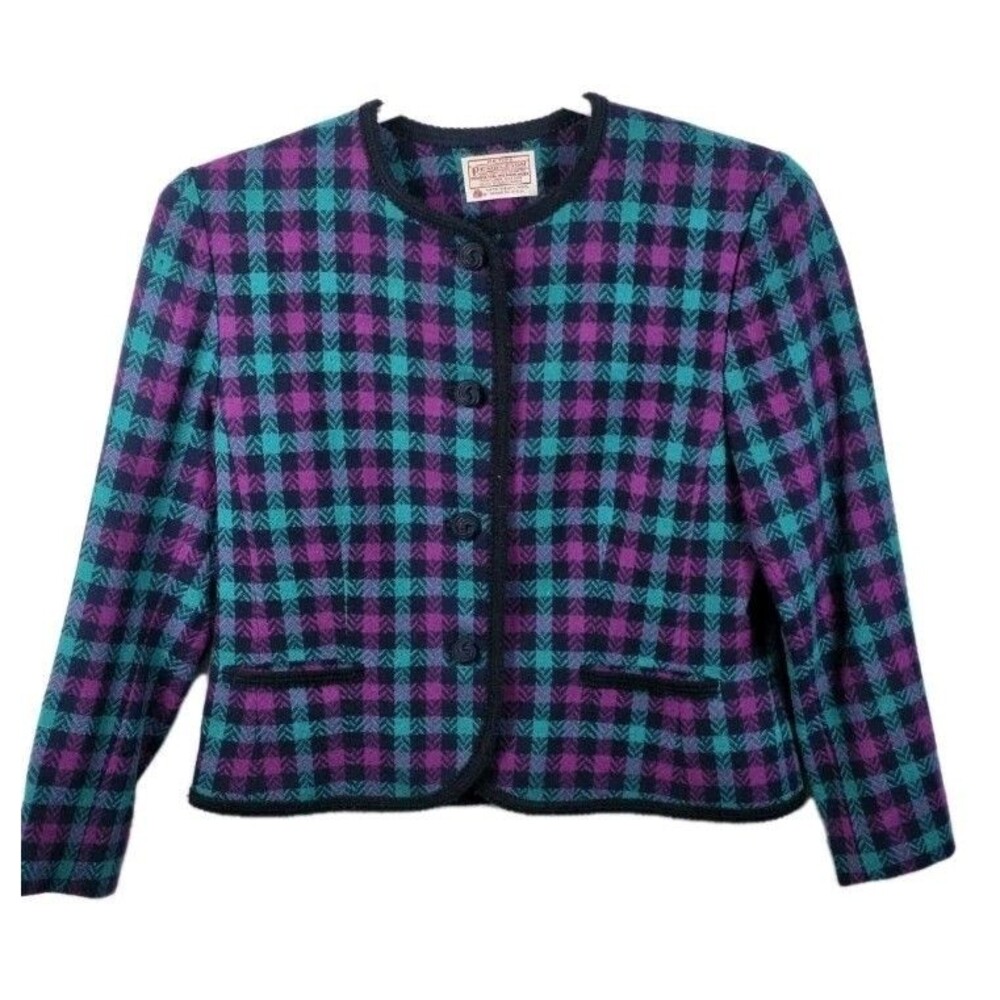 Pendleton Houndstooth Women's Size 12 Wool Blazer Usa